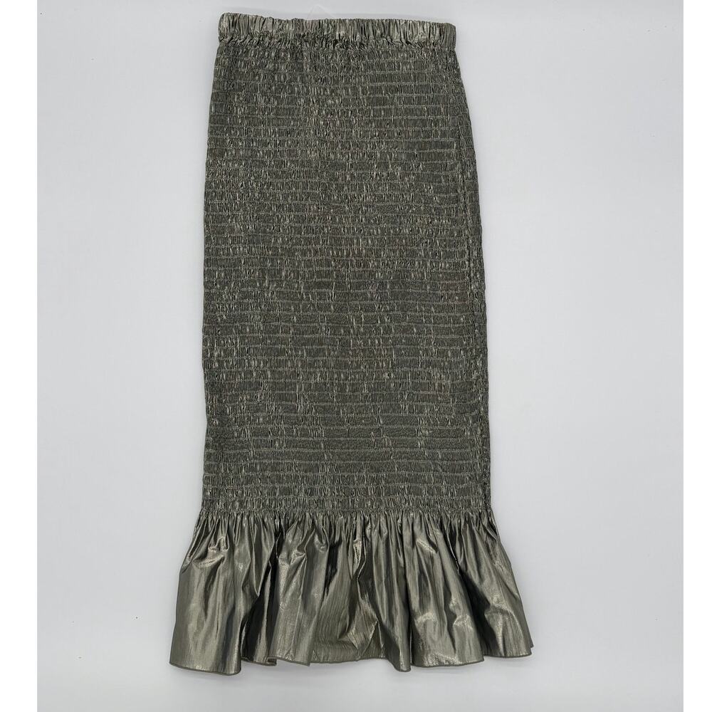 & Other Stories Metallic Smocked Midi Party Skirt Ruffle Hem NWT | Holiday I 4